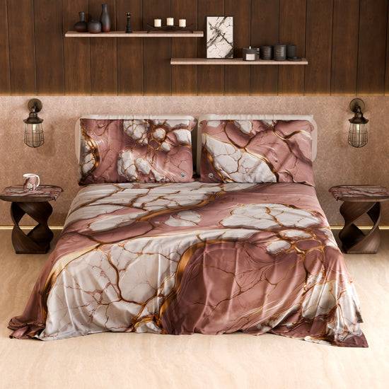 PETTI Lenzuolo Copriletto e Federe Eleganti Effetto Marmo Malva - MAUVELUXE Saldi