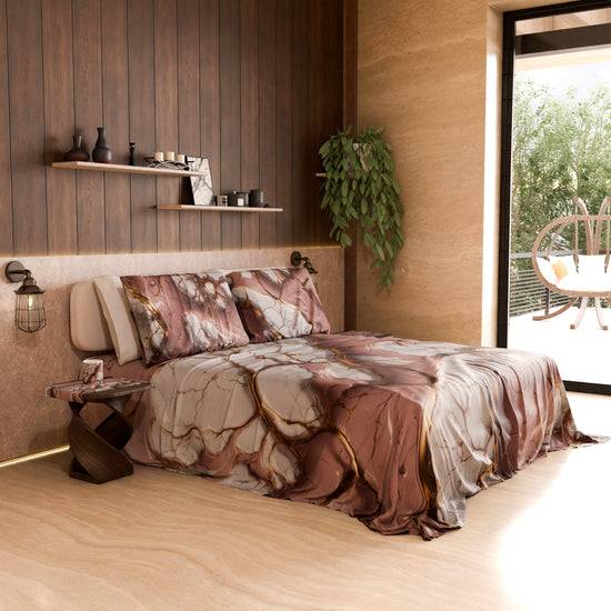 PETTI Lenzuolo Copriletto e Federe Eleganti Effetto Marmo Malva - MAUVELUXE Saldi