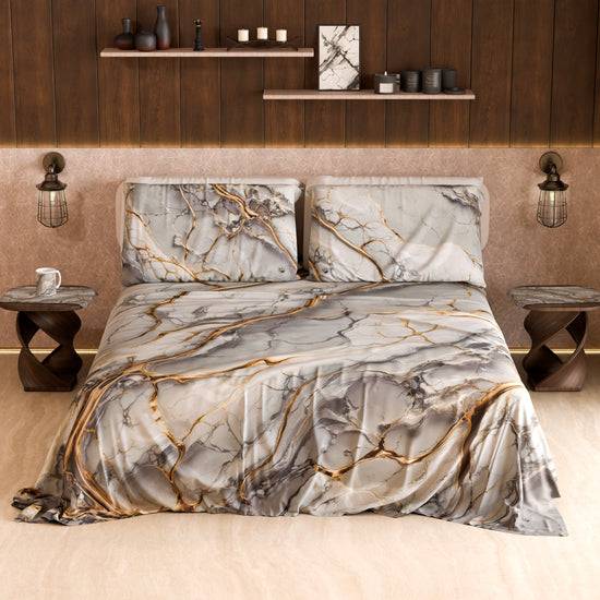 PETTI Lenzuolo Copriletto e Federe Eleganti Effetto Marmo Grigio Chiaro - GRAFYLUX Offerte