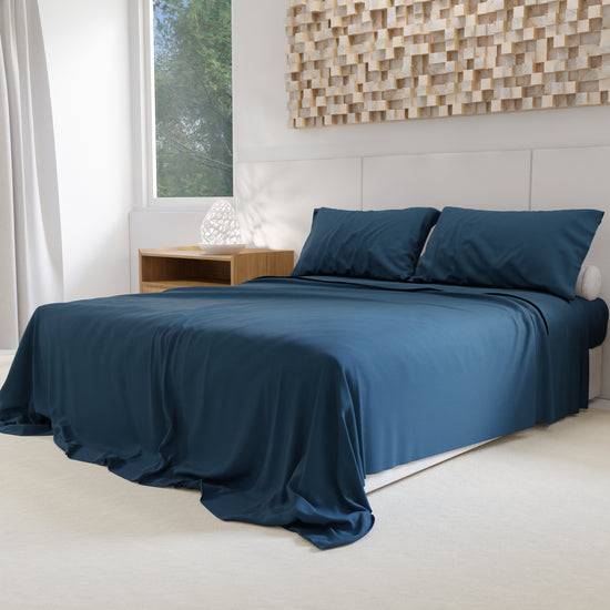 PETTI Lenzuola Percalle, Lenzuola Matrimoniali Cotone Blu Marino Negozio