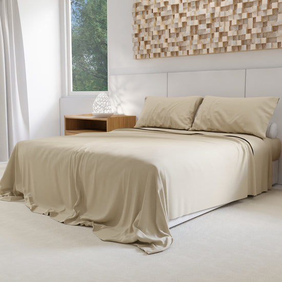 PETTI Lenzuola Percalle, Lenzuola Matrimoniali Cotone Beige In Linea