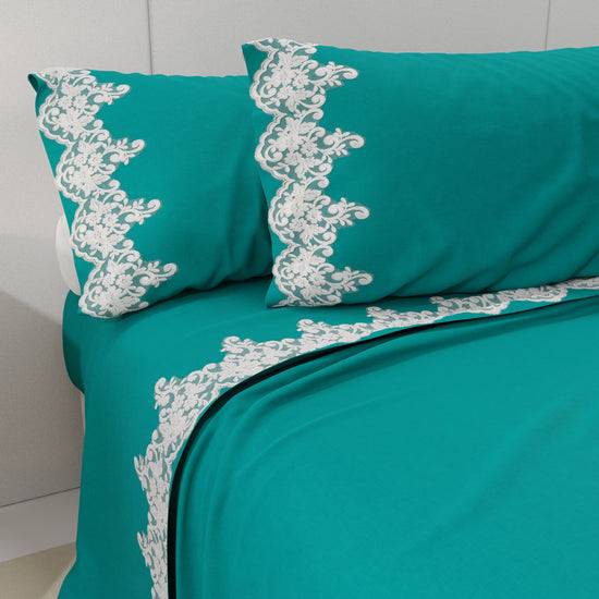PETTI Lenzuola Percalle con Pizzo, Lenzuola Matrimoniali Cotone Ottanio Fino Al -60%