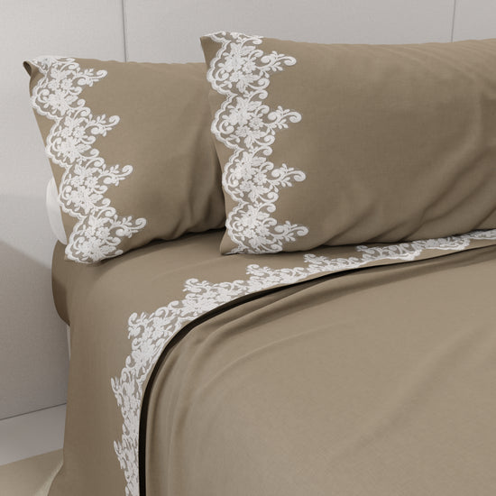 PETTI Lenzuola Percalle con Pizzo, Lenzuola Matrimoniali Cotone Tortora Shopping Online