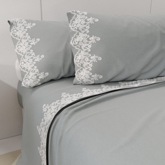 PETTI Lenzuola Percalle con Pizzo, Lenzuola Matrimoniali Cotone Grigio Prezzo Ridotto