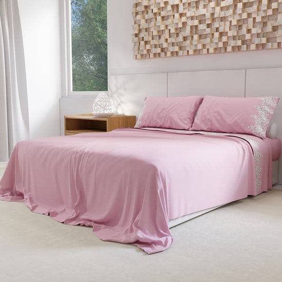 PETTI Lenzuola Percalle con Pizzo, Lenzuola Matrimoniali Cotone Rosa Convenienza