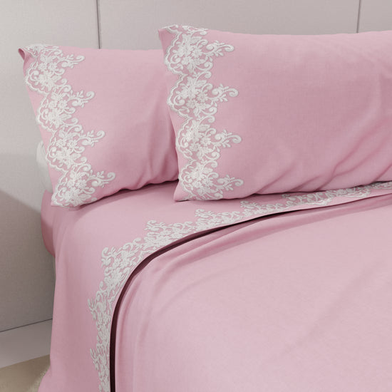 PETTI Lenzuola Percalle con Pizzo, Lenzuola Matrimoniali Cotone Rosa Convenienza