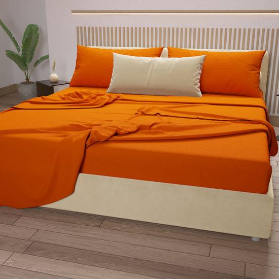 PETTI Set Lenzuola Matrimoniali, Singole, Una Piazza e Mezza, 100% Cotone, Arancio Saldi Di Fabbrica