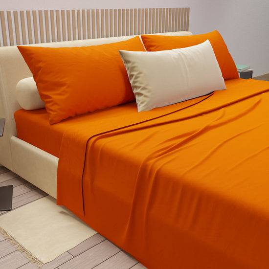 PETTI Set Lenzuola Matrimoniali, Singole, Una Piazza e Mezza, 100% Cotone, Arancio Saldi Di Fabbrica