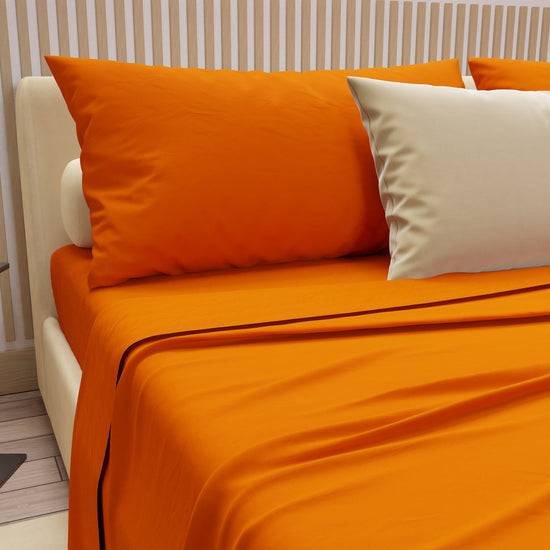 PETTI Set Lenzuola Matrimoniali, Singole, Una Piazza e Mezza, 100% Cotone, Arancio Saldi Di Fabbrica