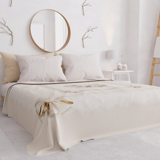 PETTI Copriletto Estivo, Coperta Leggera, Lenzuola Copriletto, Fiocco Beige In Linea