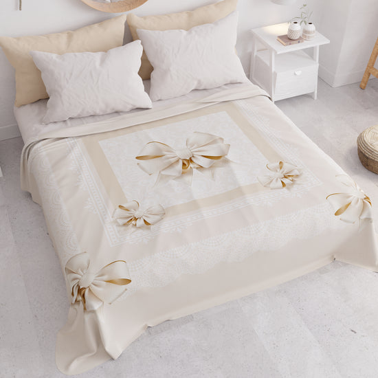 PETTI Copriletto Estivo, Coperta Leggera, Lenzuola Copriletto, Fiocco Beige In Linea