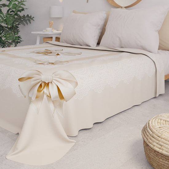 PETTI Copriletto Estivo, Coperta Leggera, Lenzuola Copriletto, Fiocco Beige In Linea