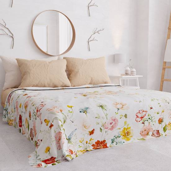 PETTI Copriletto Estivo, Coperta Leggera, Lenzuola Copriletto, Floreale Beige Promozione Limitata