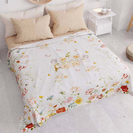 PETTI Copriletto Estivo, Coperta Leggera, Lenzuola Copriletto, Floreale Beige Promozione Limitata
