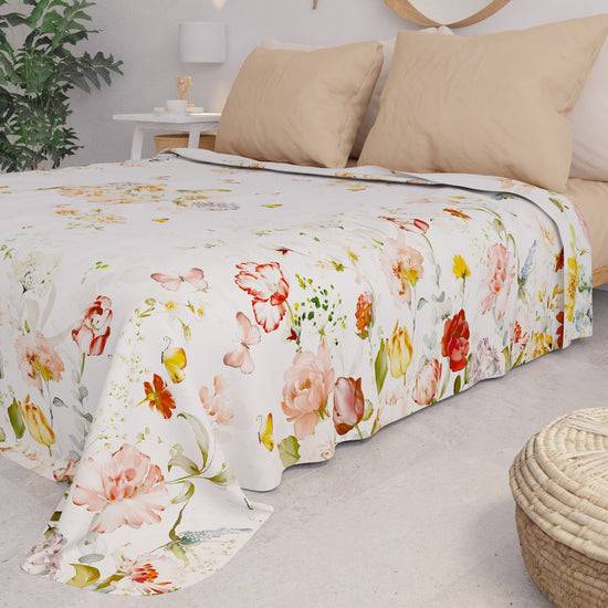 PETTI Copriletto Estivo, Coperta Leggera, Lenzuola Copriletto, Floreale Beige Promozione Limitata