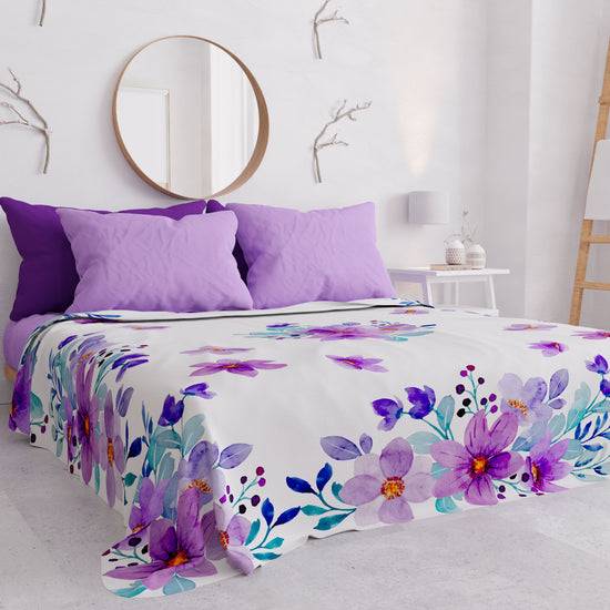 PETTI Copriletto Estivo, Coperta Leggera, Lenzuola Copriletto, Floreale Viola Shopping Online