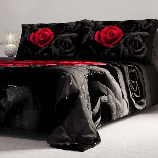 PETTI Trapuntino Copriletto Primaverile Autunnale in Stampa Digitale Black Roses Sottocosto