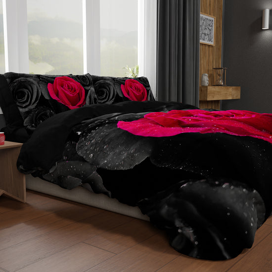 PETTI Copripiumino Matrimoniale, Singolo, Una Piazza e Mezza, Black Roses Saldi Di Fabbrica