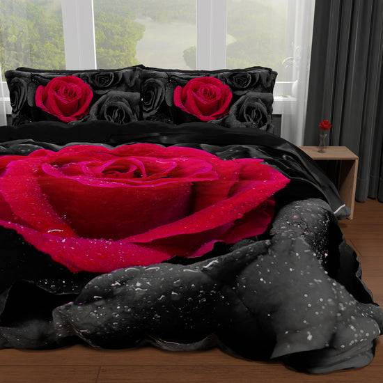 PETTI Copripiumino Matrimoniale, Singolo, Una Piazza e Mezza, Black Roses Saldi Di Fabbrica