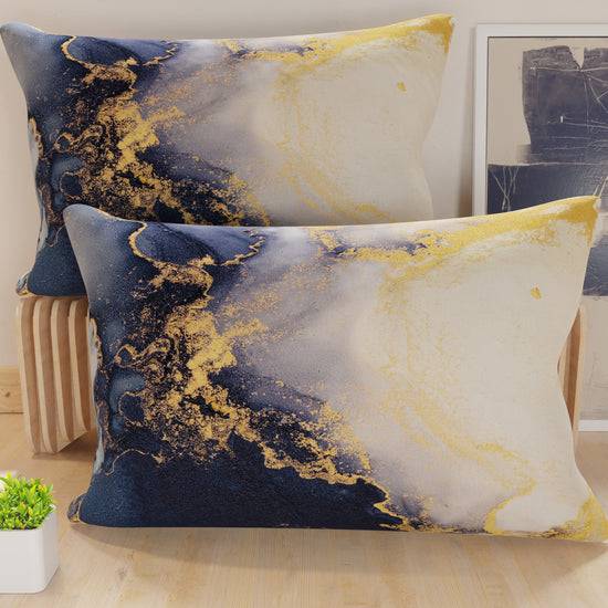 PETTI Federe, Federe Cuscini in Stampa Digitale, Marble Blu Super sconto