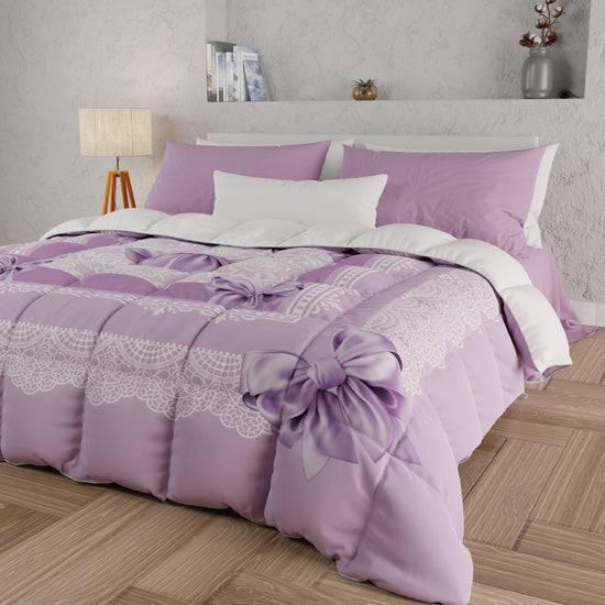 PETTI Piumone, Trapunta Matrimoniale, Singola, Piazza e Mezza, Fiocco Lilla Outlet