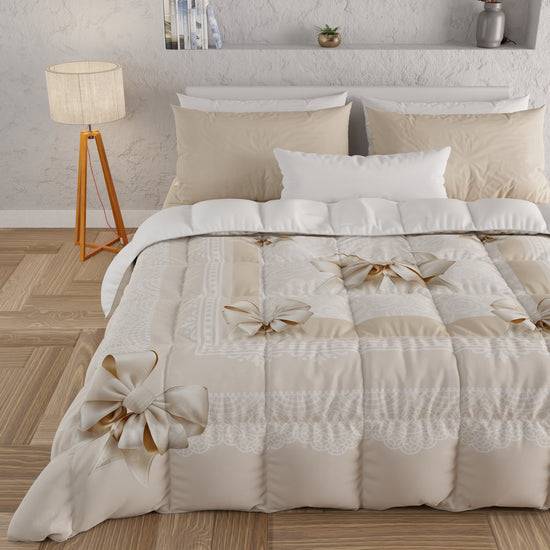 PETTI Piumone, Trapunta Matrimoniale, Singola, Piazza e Mezza, Fiocco Beige
