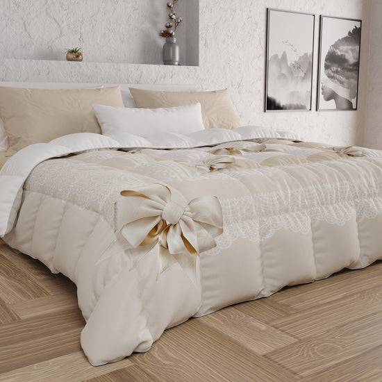 PETTI Piumone, Trapunta Matrimoniale, Singola, Piazza e Mezza, Fiocco Beige Saldi