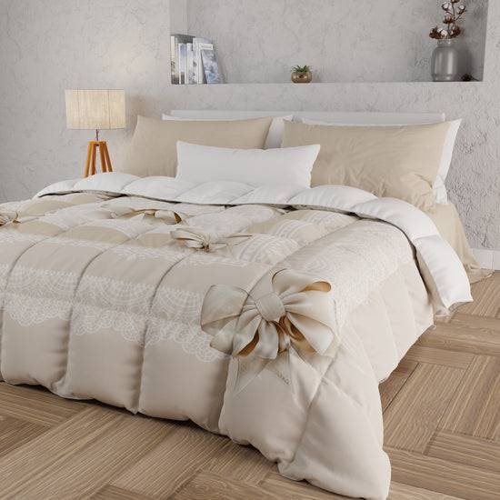 PETTI Piumone, Trapunta Matrimoniale, Singola, Piazza e Mezza, Fiocco Beige Saldi