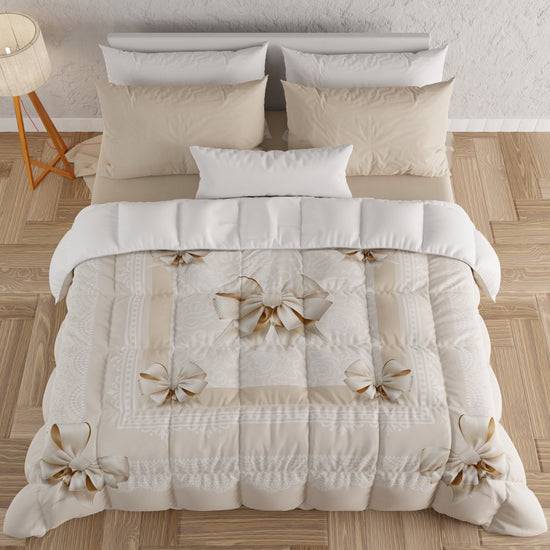 PETTI Piumone, Trapunta Matrimoniale, Singola, Piazza e Mezza, Fiocco Beige Saldi
