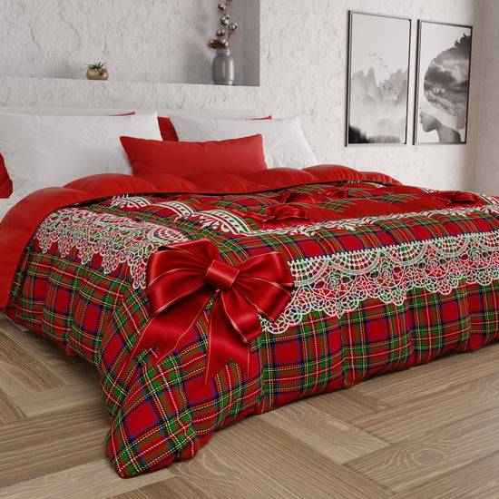 PETTI Piumone, Trapunta Matrimoniale, Singola, Piazza e Mezza, Fiocco Tartan, Fantasia Scozzese Vendita Calda