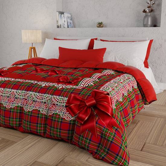 PETTI Piumone, Trapunta Matrimoniale, Singola, Piazza e Mezza, Fiocco Tartan, Fantasia Scozzese Vendita Calda