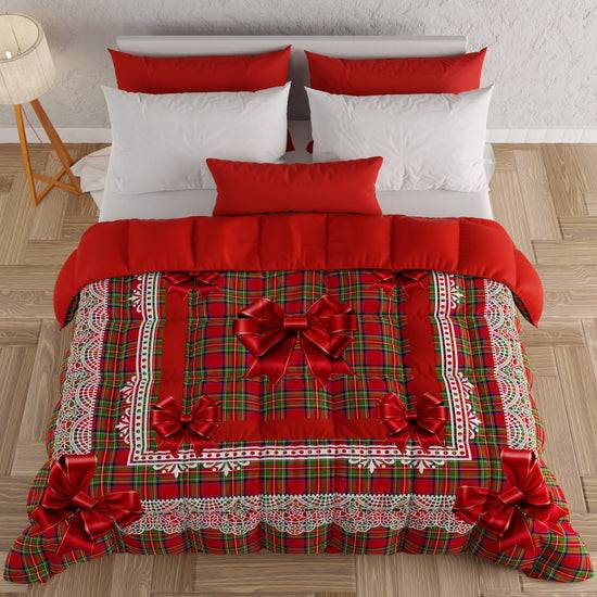 PETTI Piumone, Trapunta Matrimoniale, Singola, Piazza e Mezza, Fiocco Tartan, Fantasia Scozzese Vendita Calda
