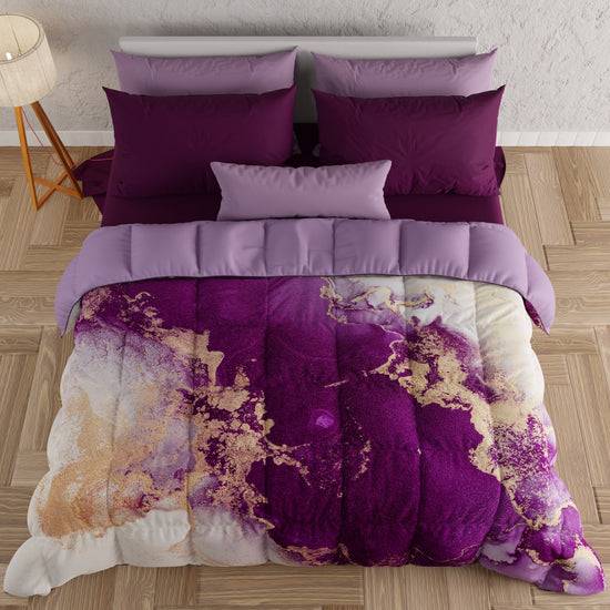 PETTI Piumone, Trapunta Matrimoniale, Singola, Piazza e Mezza, Marble-Viola Nuova