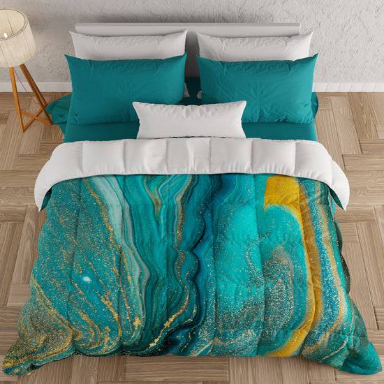 PETTI Piumone, Trapunta Matrimoniale, Singola, Piazza e Mezza, Marble-Verde Moda