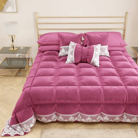 PETTI Trapunta Invernale in Morbido e Caldo Velluto e Balza con Pizzo Rebrodè Fucsia By Sissy Online Outlet