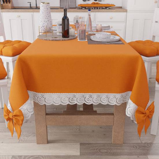 PETTI Tovaglia da Tavola Shabby Chic Copritavolo con Pizzo e Fiocchi Arancio Ultimi tre giorni