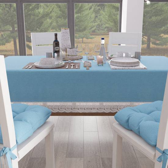 PETTI Tovaglia da Tavola Shabby Chic Copritavolo con Pizzo e Fiocchi Celeste ACQUISTA ORA