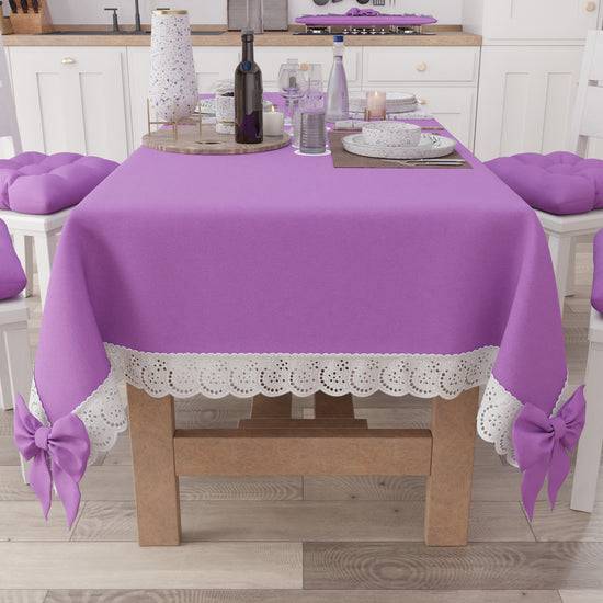 PETTI Tovaglia da Tavola Shabby Chic Copritavolo con Pizzo e Fiocchi Lilla Latest stili