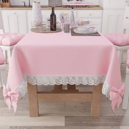 PETTI Tovaglia da Tavola Shabby Chic Copritavolo con Pizzo e Fiocchi Rosa Ultimi due giorni