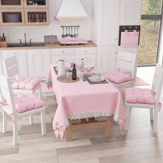 PETTI Tovaglia da Tavola Shabby Chic Copritavolo con Pizzo e Fiocchi Rosa Ultimi due giorni