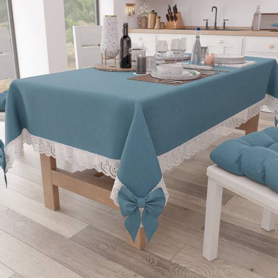 PETTI Tovaglia da Tavola Shabby Chic Copritavolo con Pizzo e Fiocchi Avion