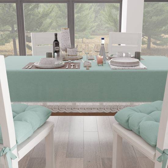 PETTI Tovaglia da Tavola Shabby Chic Copritavolo con Pizzo e Fiocchi Verde Acqua Promozione temporanea