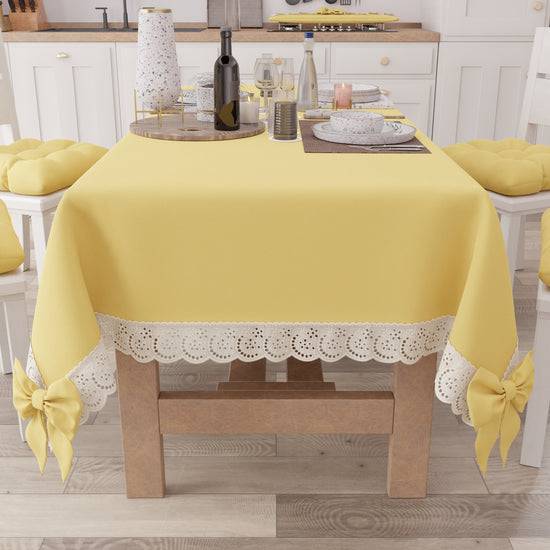 PETTI Tovaglia da Tavola Shabby Chic Copritavolo con Pizzo e Fiocchi Giallo Fino al 65% di sconto