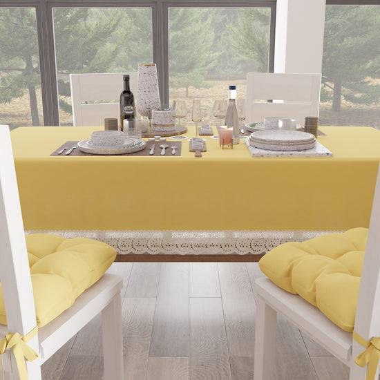 PETTI Tovaglia da Tavola Shabby Chic Copritavolo con Pizzo e Fiocchi Giallo Fino al 65% di sconto