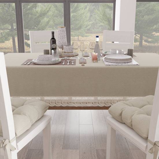 PETTI Tovaglia da Tavola Shabby Chic Copritavolo con Pizzo e Fiocchi Beige Only for today