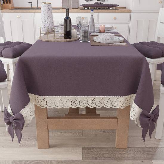 PETTI Tovaglia da Tavola Shabby Chic Copritavolo con Pizzo e Fiocchi Malva Offerta speciale della fabbrica