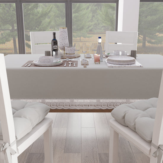 PETTI Tovaglia da Tavola Shabby Chic Copritavolo con Pizzo e Fiocchi Grigio Chiaro Sostegno trimestrale