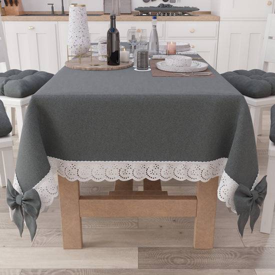 PETTI Tovaglia da Tavola Shabby Chic Copritavolo con Pizzo e Fiocchi Grigio Scuro Fino al 55% di sconto