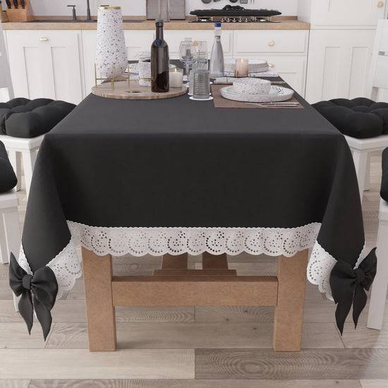 PETTI Tovaglia da Tavola Shabby Chic Copritavolo con Pizzo e Fiocchi Nero Discount Store per i nuovi prodotti