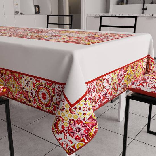 PETTI Tovaglia da Tavola Moderna, Copritavolo da Cucina, Vietri 02 Rosso